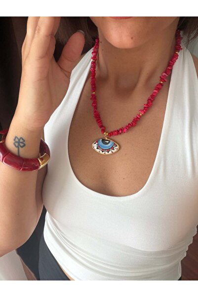DGK COLLECTİON Handmade Broken Chain Eye Part Porcelain Fully Design Red Colo...