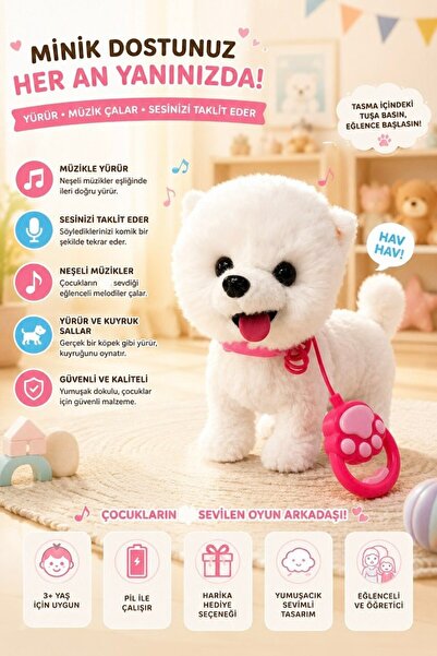 Magicway Sevimli Hareketli Sesli Kedi Köpek Oyuncak – Yürüyen, Müzikli, Ses T...