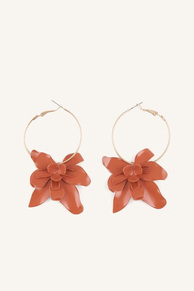 DeFacto Women's Brick Color Flower Detailed Hoop Earrings I1599Axns