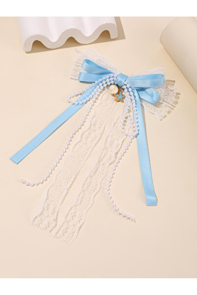 Take Two By Styli Girls Blue Seashell and Beads Embellished Bow Hair Clip