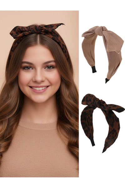 Take Two By Styli Pack of 2 - Girls Leopard Print Bow Headbands