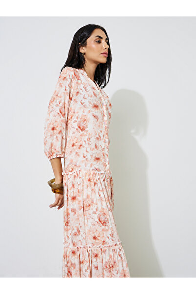 Styli Multi-Color Floral Print 3/4 Sleeve Shirt Maxi Dress