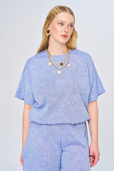 Orfeo Negro Women's Double Pocket Relaxed Fit Solid Color Blouse
