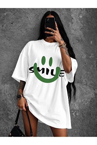 Generic Brand Green Smile Face with smile Text,short sleeve,casual wear,women...