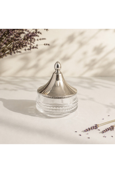 Alakhmas Transparent Serving Butter Dish with Stainless Steel Lid & Fluted Si...
