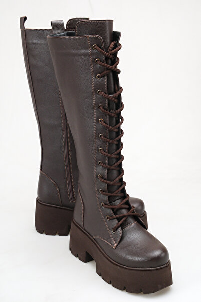 Solo Bag Women's Daily High-Top Wedge Heeled Lace-Up Zippered Boots