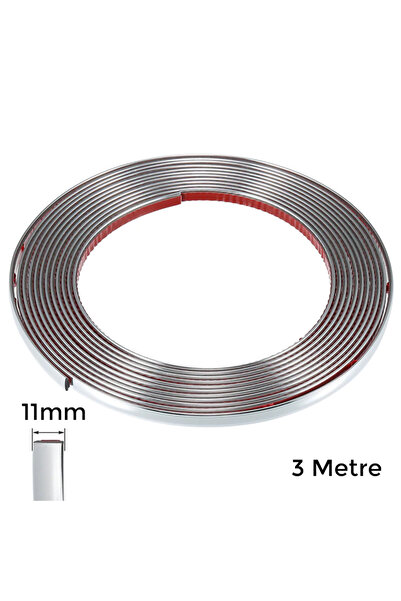 Oto Aksesuarcım Adhesive Nickel Plated Strip Tape Slat 11mm 3 Meters Chrome