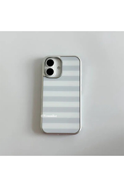 Choice10 iPhone 15 Pro 1 Korean Ins Gray and White Stripes Electroplated Drip...