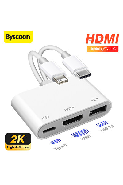 Choice1 Sliver Lightning/Type C to HDMI Adapter/USB A/ Type C with Charging F...