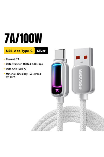choice2 ESSAGER 1m Silver 7A Essager USB Type C Cable 7A PD3.1 Fast Charging ...