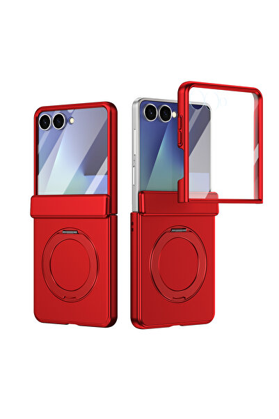 Choice10 Galaxy Z Flip 7 Red 360 Rotating Skin-Friendly Matte Magnetic Case F...