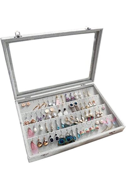 STARSTAR Earring storage box 40-pair velvet transparent lockable dustproof.