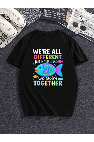 4CR Men's Colorful Fish Symbol Pattern T-Shirt – Soft Blended Crew Neck Short...