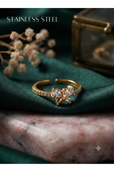 stainless steell Gold Color Zircon Stone Butterfly Model Adjustable Ring