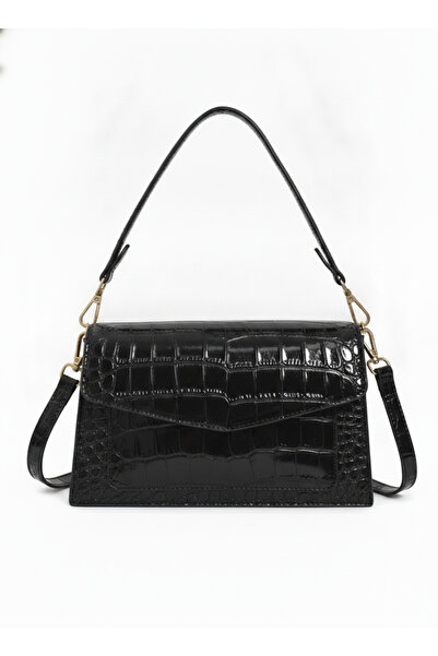 MILANO COLLECTION Geantă damă mică tip plic, piele ecologică lăcuită croco, c...