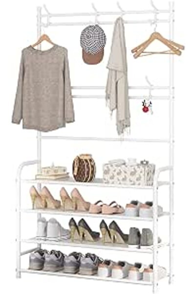 Showay Coat Rack Shoe Rack,Storage Shelf with 4-Tier Shoe Organize,Clothes Ra...