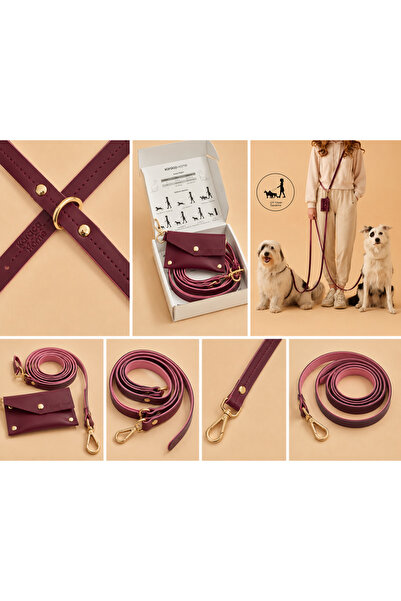 Karaca Home X Pati Bonny Hands Free Leash Set Size L Burgundy - Pink