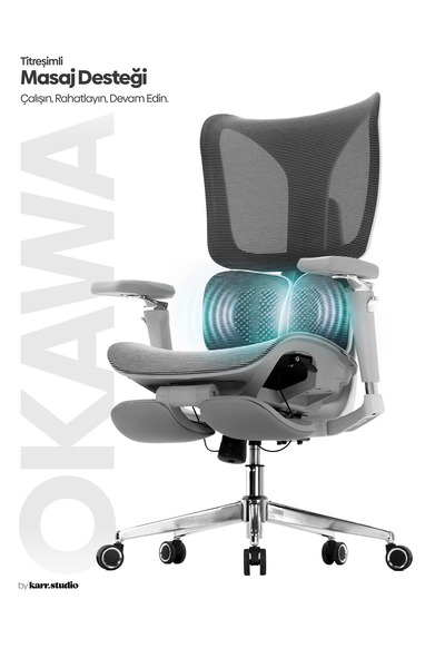 KARR OFFICE Okawa Titreşimli Masaj Destekli Ergonomik Çalışma Koltuğu - Gri