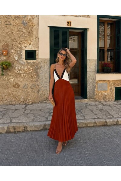 asur boutique Rochie de damă Asur Boutique, de culoare cărămiziu, cu mărgele ...