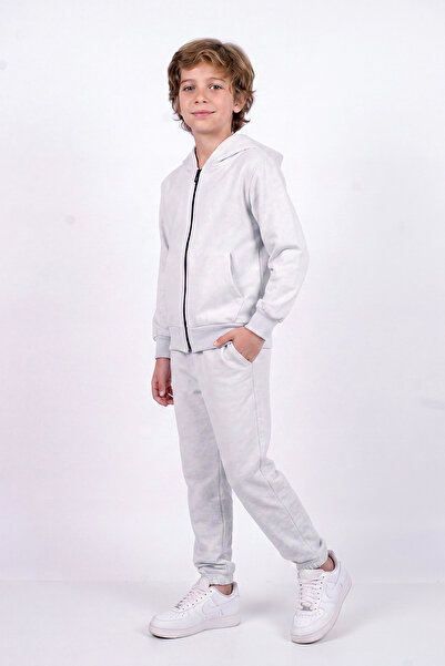 FYK KİDS Boy's Basic Zippered Hooded Double Pocket Tracksuit Set