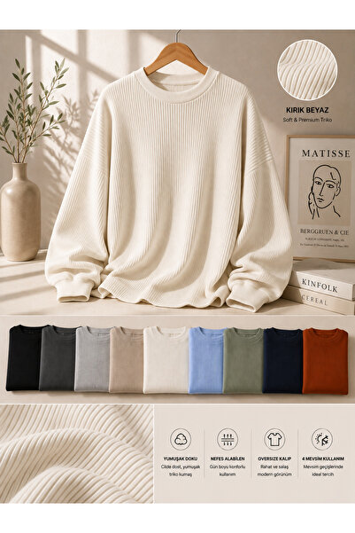 pepule Women's Oversize Ribbed Knit Sweater Crew Neck Loose Long Sleeve Comfo...