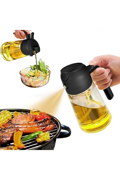 TRASSLE 16oz Glass Oil Dispenser - 2-in-1 Adjustable Sprayer & Pourer Bottle ...
