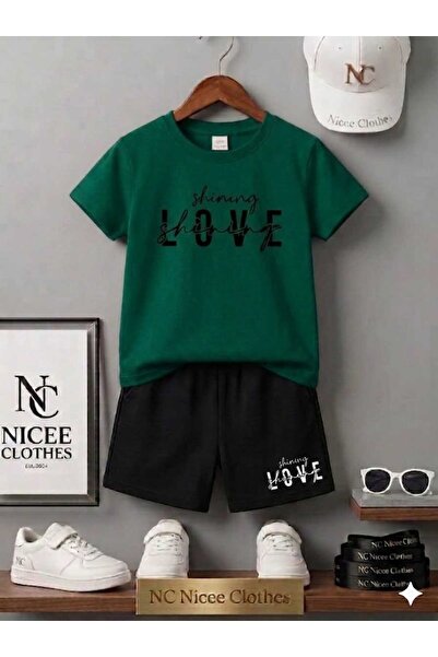 Leto Lykia Summer Children's T-Shirt Shorts Unisex (Black Love Printed)