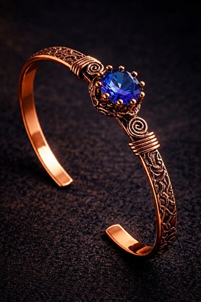 İyyaKee 100% Pure Copper Blue Zircon Stone Women's Bracelet Handmade Adjustab...