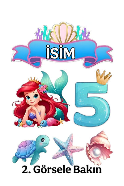 telaşe memuru Deniz Kızı Pasta Süsü Pasta Resmi Ve Baskısı 5 Yaş - Yenilebili...