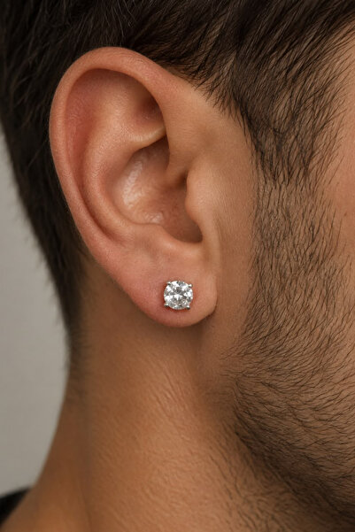 Blisse Piercing Unisex Silver Color Steel Zircon Round Stone Non-Pierced Magn...