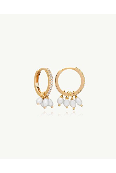 Stemma Jewelry Cercei Pearl Fiesta Hoops din Argint 925, Placat cu Aur