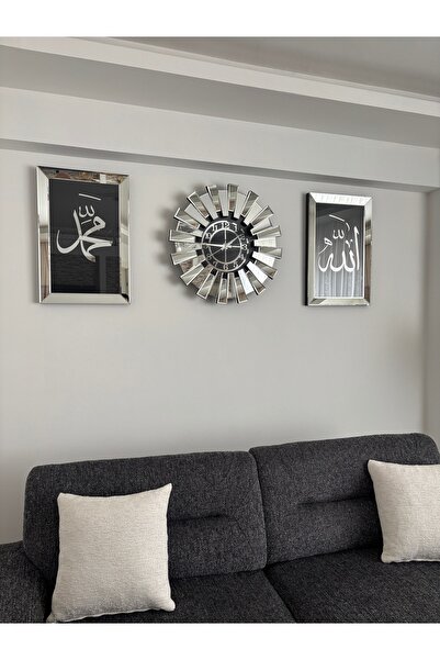 GÜMÜŞ ALLAH MUHAMMED TABLOLU SAAT SETİ