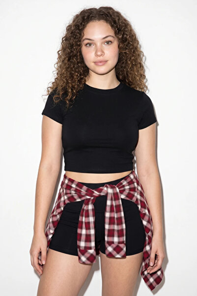 Generic Brand Women's Short Sleeve Crew Neck Crop t Shirt Black