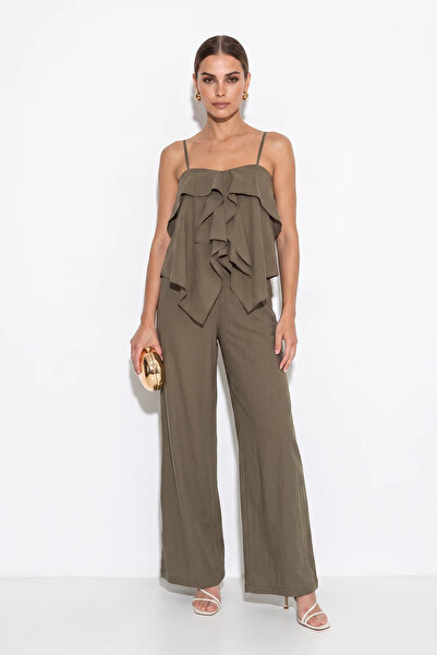 Efnaz style Women's Strappy Ruffle Detailed Blouse Loose Pants Modal Set Dt K...