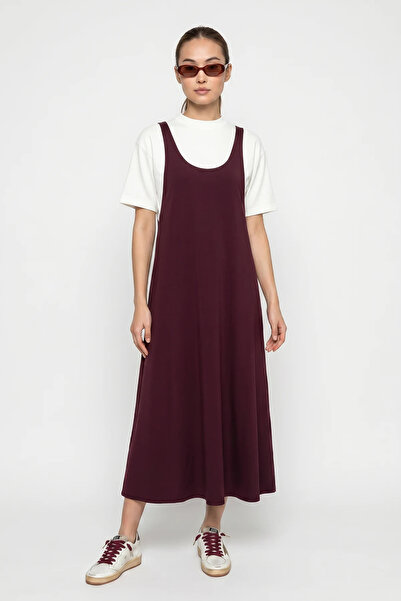 Efnaz style Women's Strappy A-Line Maxi Plum Dress