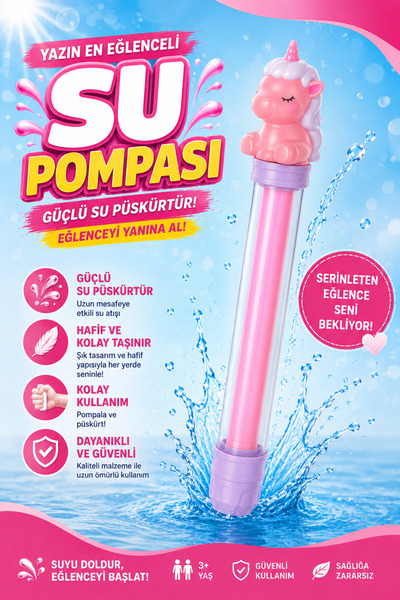 hak-iş oyuncak 28 Cm Pembe Unicorn Başlıklı Su Pompası