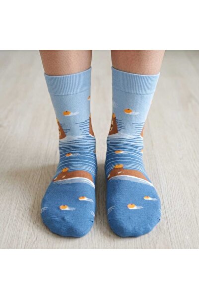 Unisex Mavi Capybara Desenli Soket Çorap-Konforlu&Rahat