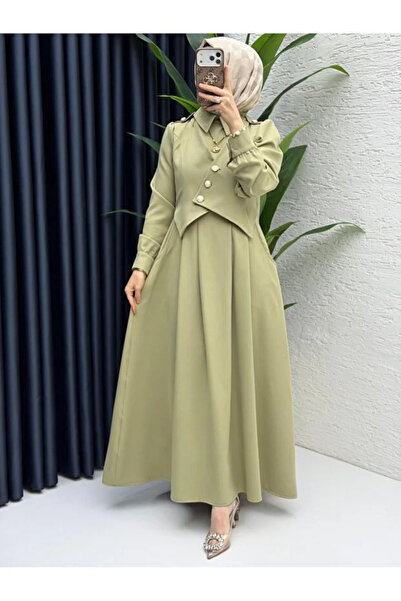 BETES Women's Hijab Double Crepe Fabric Dress with Pockets