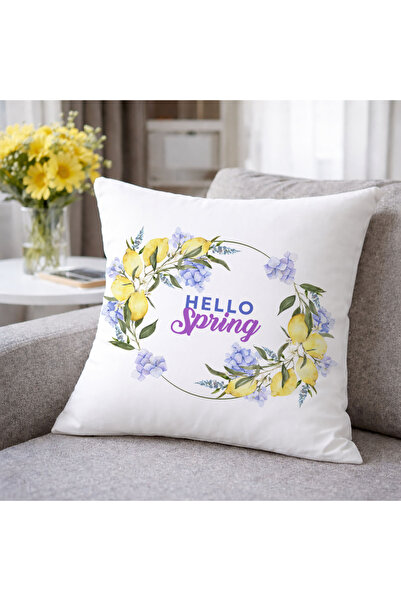 Evmila Hello Spring Lemon Flower Wreath Patterned Decorative Throw Pillow Cov...