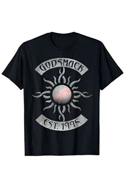 k222 تي شيرت GODSMACK بتصميم عتيق مطبوع عليه شكل الشمس باللون الأسود بأكمام ق...
