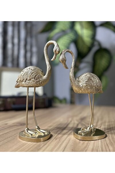 biblo home 2’Li Şık Dekoratif Flamingo Gold Renk Dekor Obje Dekorasyon