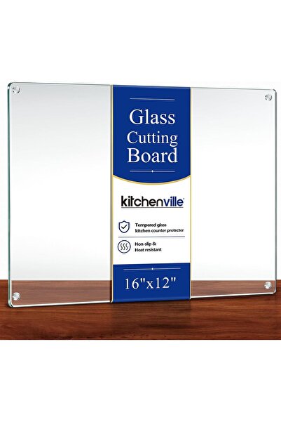 MODERN Glass Cutting Board 16"x12": Tempered Glass Kitchen Counter Protector ...