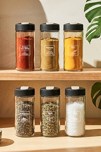 Kitchen Life Set de 6 recipiente reglabile din sticlă pentru sare și piper, c...