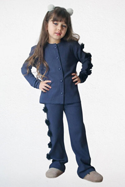 NOBLEKIDS Girl's Ruffle Detailed Ribbed Suit Navy Blue