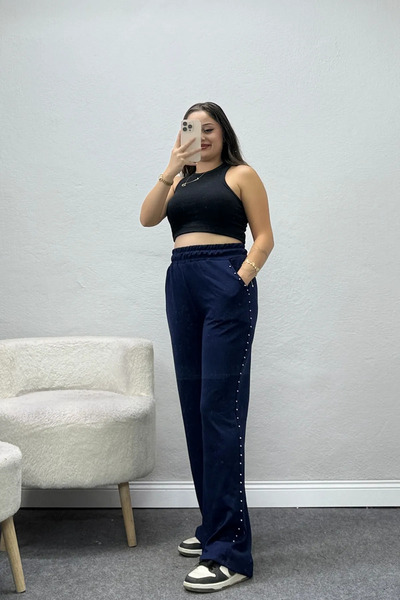 BELENDİR Women's Stone Detailed Modal Sweatpants Navy Blue