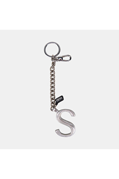 Desa Silver Letter S Leather Charm / Keychain with Chain