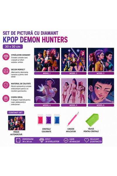 SHOP LIKE A PRO Set Pictură cu Diamante K-POP Demon Hunters, 30 x 30 cm, Mode...