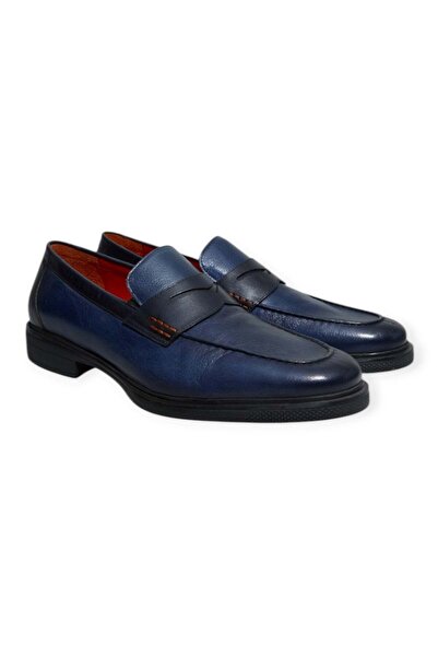 FRANCO CALVANI Dark Blue Color Laceless Genuine Leather Men's Shoes