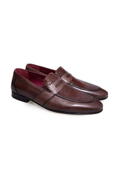 FRANCO CALVANI Brown Laceless Genuine Leather Men's Shoes