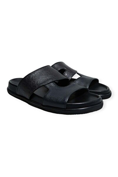 FRANCO CALVANI Black Color Laceless Genuine Leather Men's Slippers